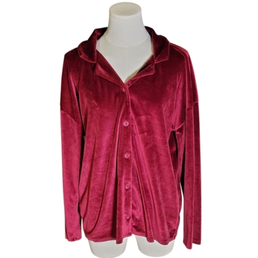 Steve Madden Velvet Soft Maroon Long Sleeve Button Down Sweater Size Medium